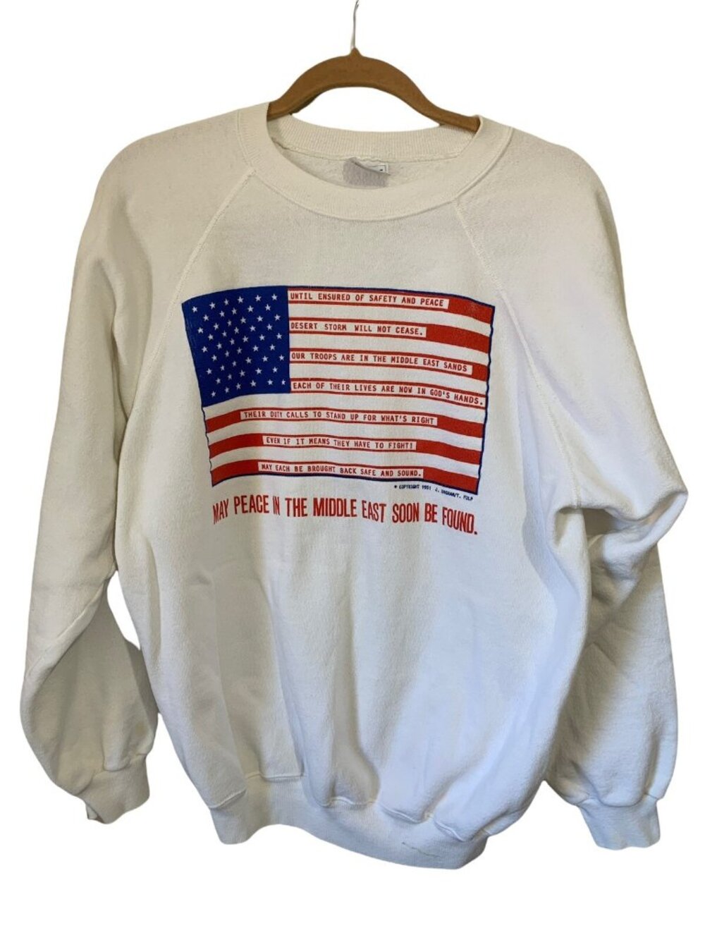 Vintage Peace In The Middle East Crewneck Sweatshirt Mens XL 1991 American Hanes
